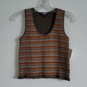 REWASH Tank Top Boho Cropped Smocked Textured Size Medium Olive Multicolor